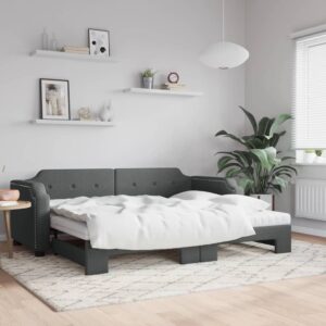 Sofá-cama c/ gavetão e colchões 80x200cm tecido cinzento-escuro