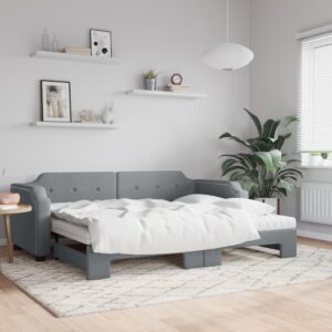 Sofá-cama c/ gavetão e colchões 90x200 cm tecido cinzento-claro