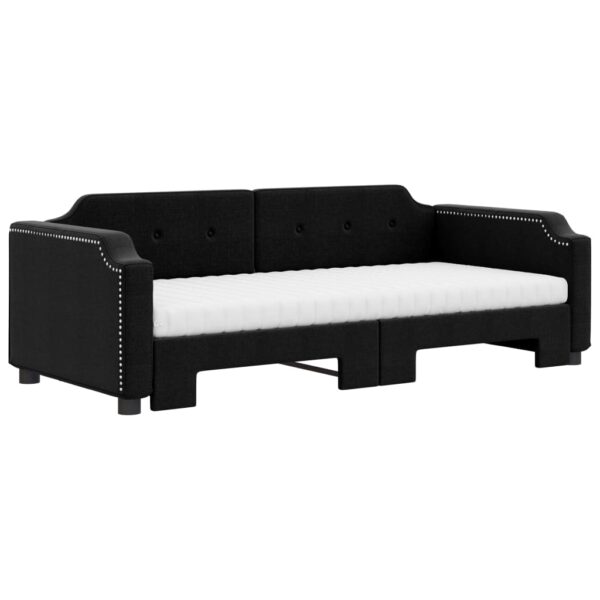 Sofá-cama com gavetão e colchões 90x200 cm tecido preto - Image 2
