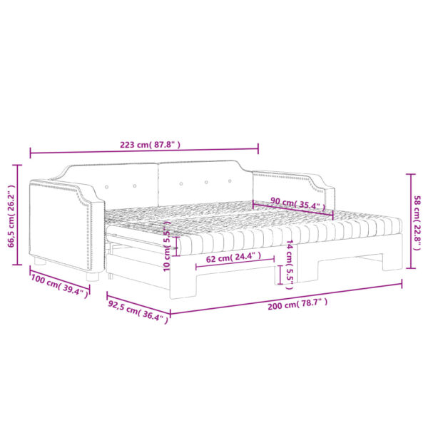 Sofá-cama com gavetão e colchões 90x200 cm tecido preto - Image 11