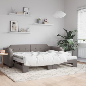 Sofá-cama + gavetão/colchões 100x200cm tecido cinza-acastanhado