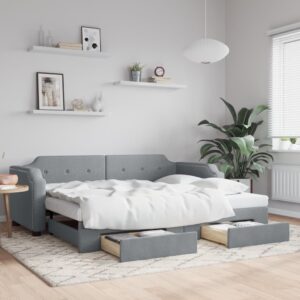 Sofá-cama c/ gavetão e gavetas 100x200 cm tecido cinzento-claro