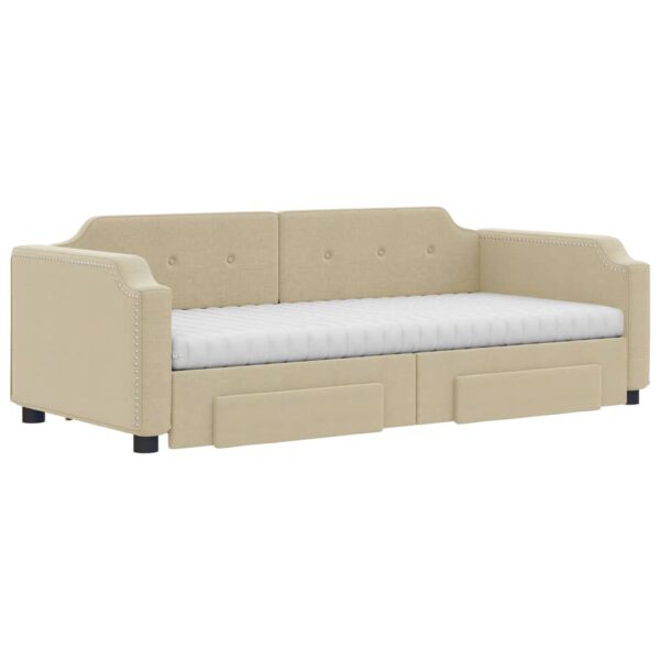 Sofá-cama com gavetão e gavetas 80x200 cm tecido cor creme - Image 2