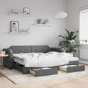 Sofá-cama c/ gavetão e gavetas 90x200 cm tecido cinzento-escuro