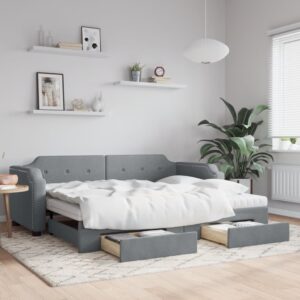 Sofá-cama c/ gavetão e gavetas 100x200 cm tecido cinzento-claro