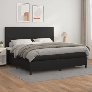 Cama com molas/colchão 200x200 cm couro artificial preto
