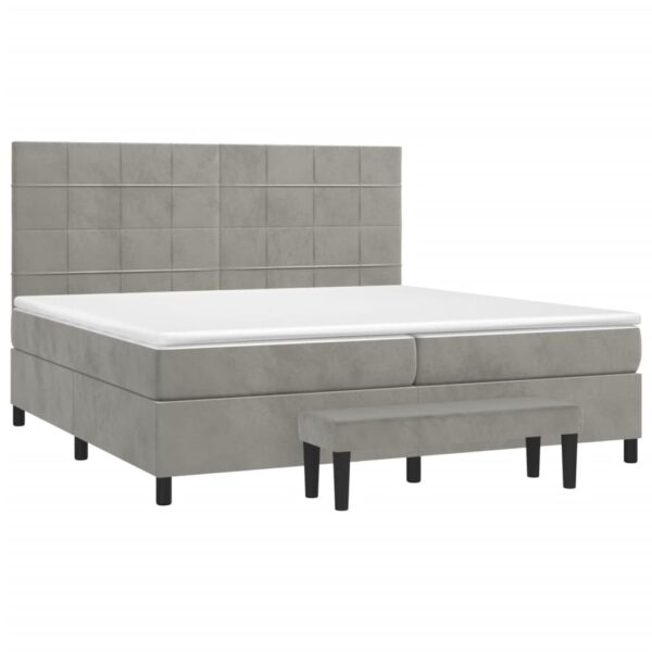Cama com molas/colchão 200x200 cm veludo cinzento-claro - Image 2