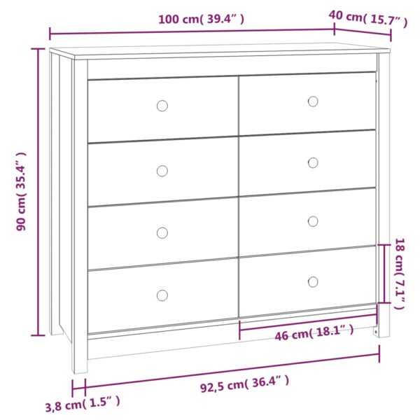Armário de apoio 100x40x90 cm pinho maciço branco - Image 10