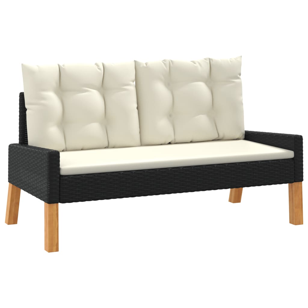4 pcs conj. lounge jardim c/ almofadões vime PE/madeira maciça - Image 2