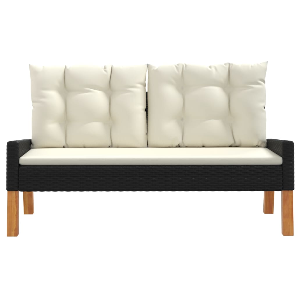 4 pcs conj. lounge jardim c/ almofadões vime PE/madeira maciça - Image 3
