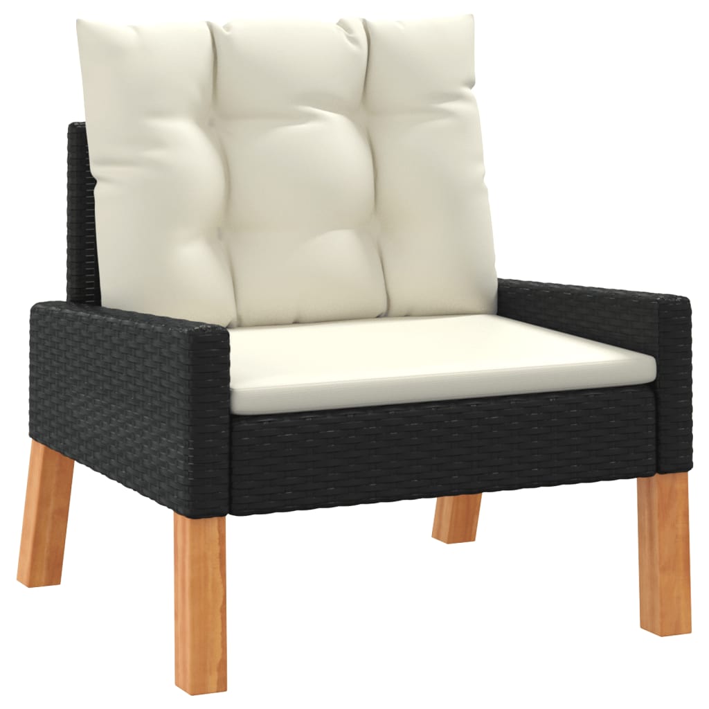 4 pcs conj. lounge jardim c/ almofadões vime PE/madeira maciça - Image 4