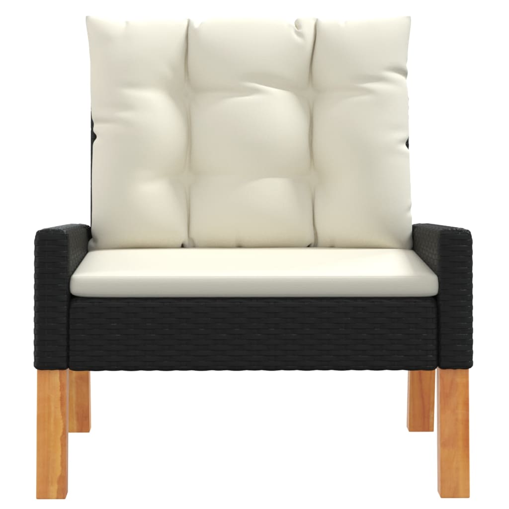 4 pcs conj. lounge jardim c/ almofadões vime PE/madeira maciça - Image 5