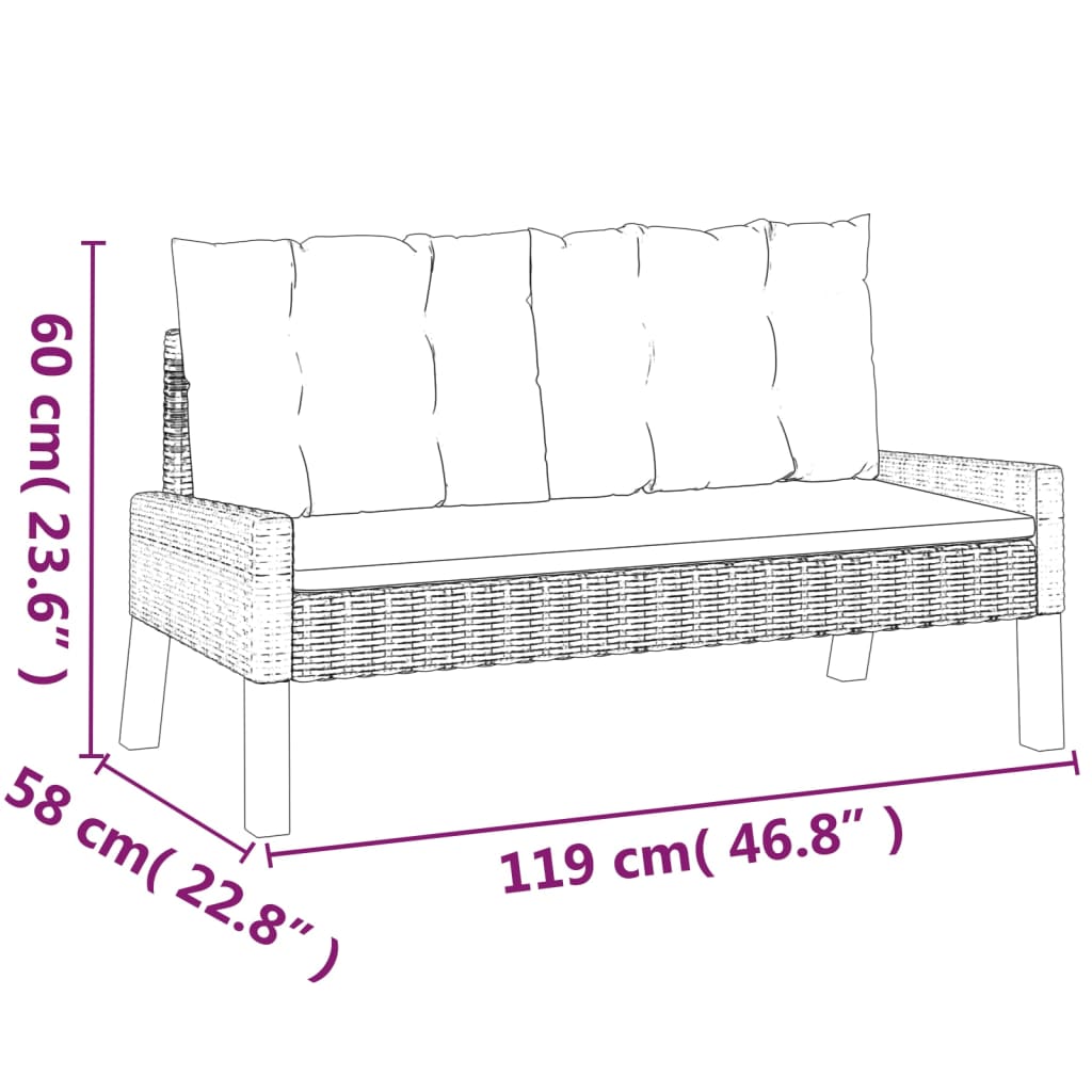 4 pcs conj. lounge jardim c/ almofadões vime PE/madeira maciça - Image 8