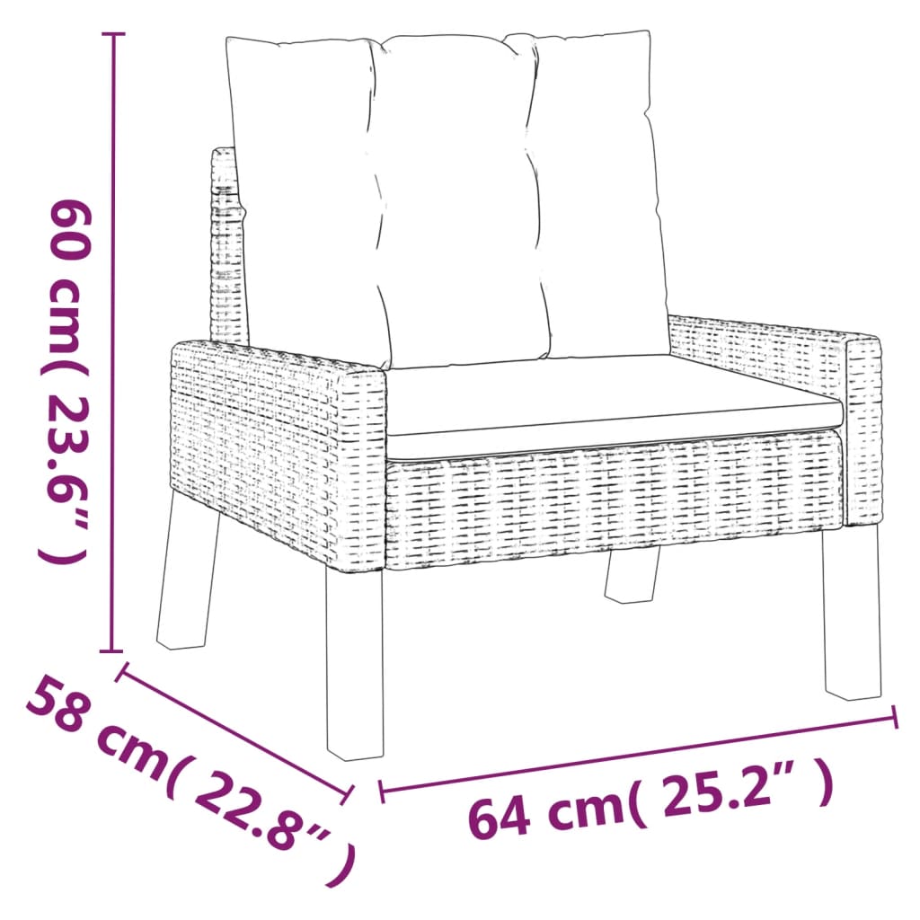 4 pcs conj. lounge jardim c/ almofadões vime PE/madeira maciça - Image 9