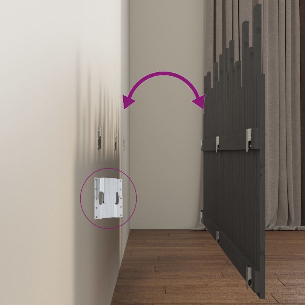 Cabeceira de parede 204x3x80 cm madeira de pinho maciça cinza - Image 5