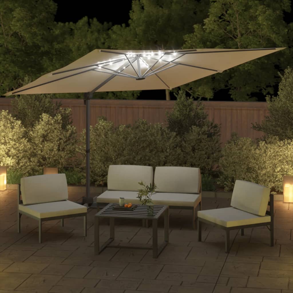 Guarda-sol cantilever c/ LEDs 400x300 cm branco areia - Image 2