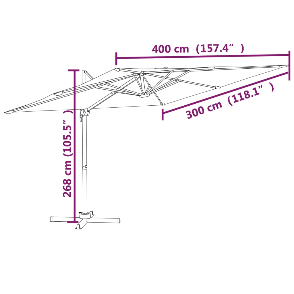 Guarda-sol cantilever c/ LEDs 400x300 cm branco areia - Image 11
