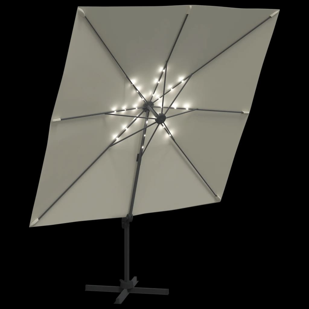 Guarda-sol cantilever c/ LEDs 400x300 cm branco areia - Image 3