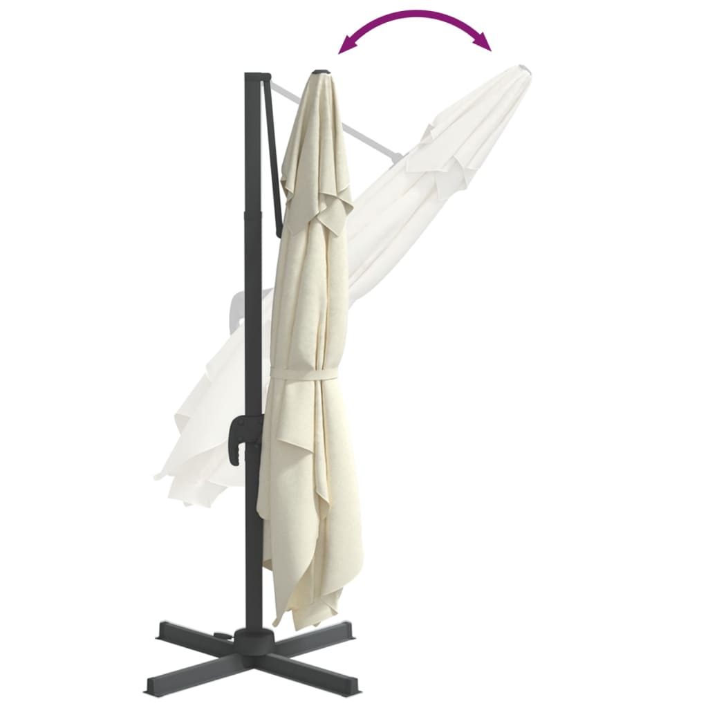 Guarda-sol cantilever c/ LEDs 400x300 cm branco areia - Image 8