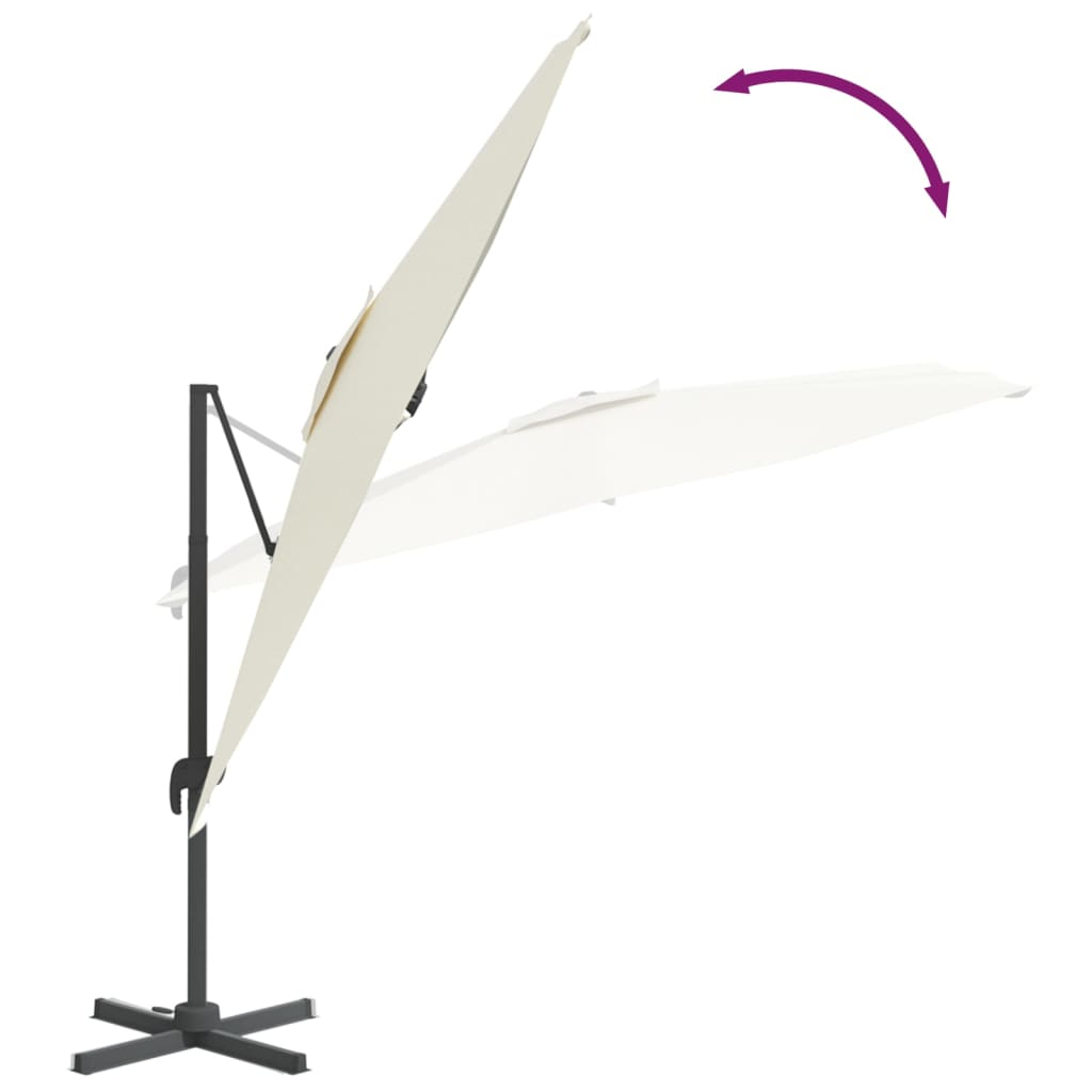 Guarda-sol cantilever c/ LEDs 400x300 cm branco areia - Image 9