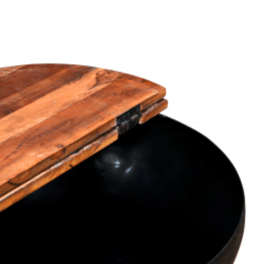 Mesa de centro 50x27 cm madeira recuperada maciça preto - Image 12