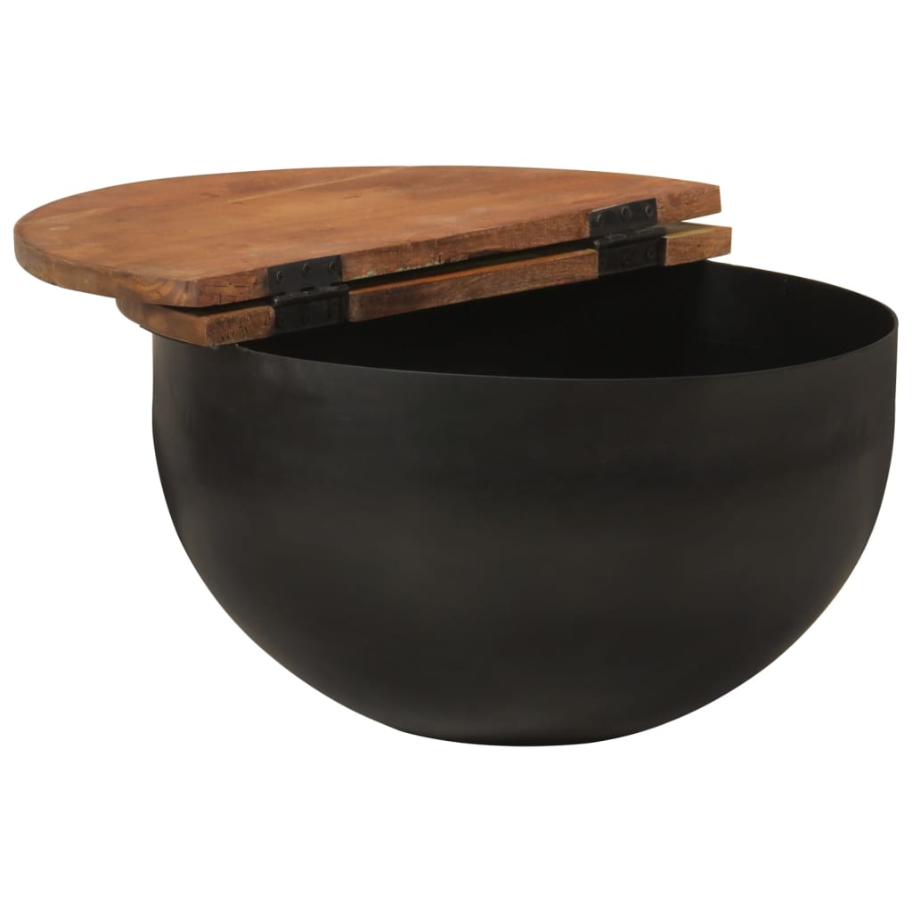 Mesa de centro 50x27 cm madeira recuperada maciça preto - Image 3