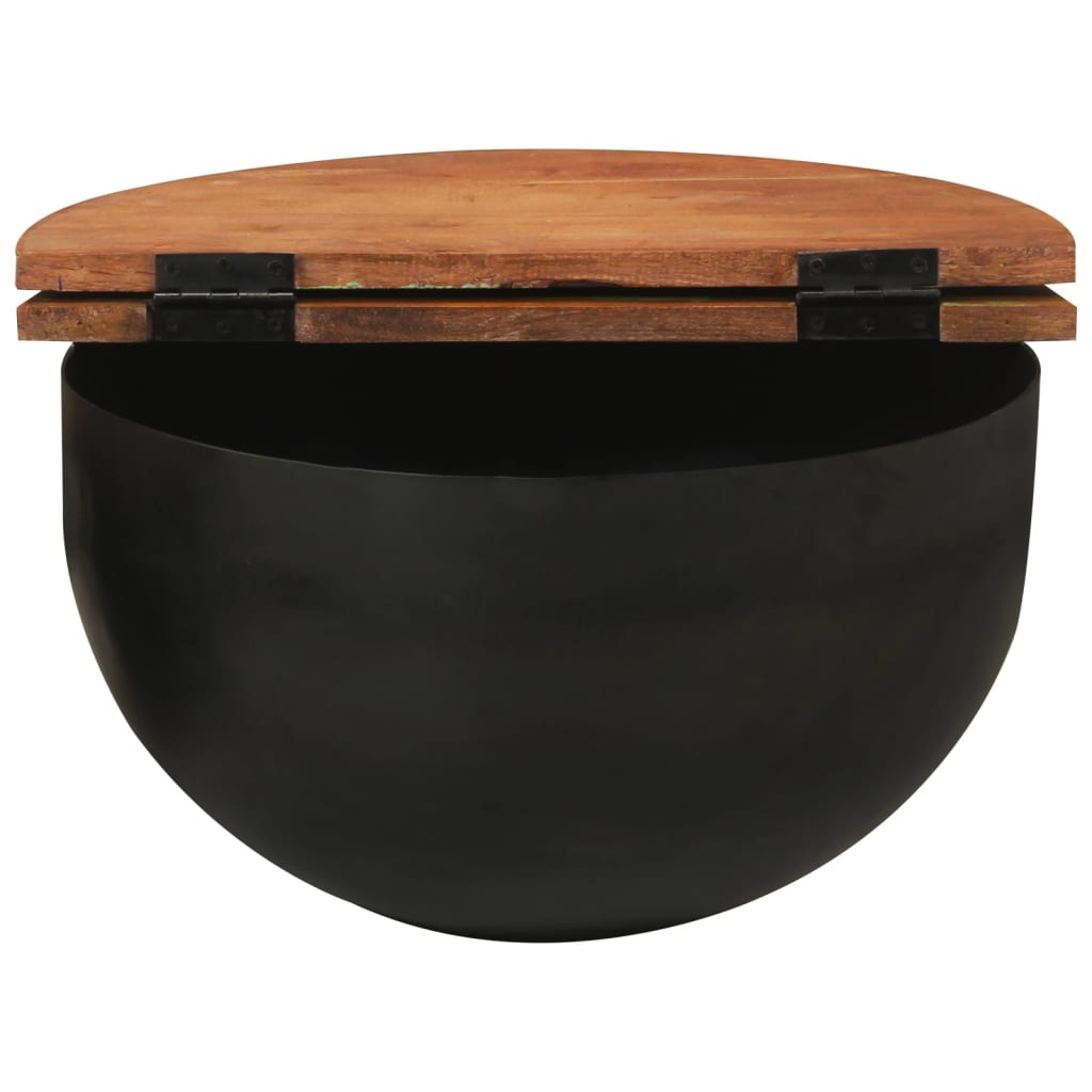 Mesa de centro 50x27 cm madeira recuperada maciça preto - Image 4
