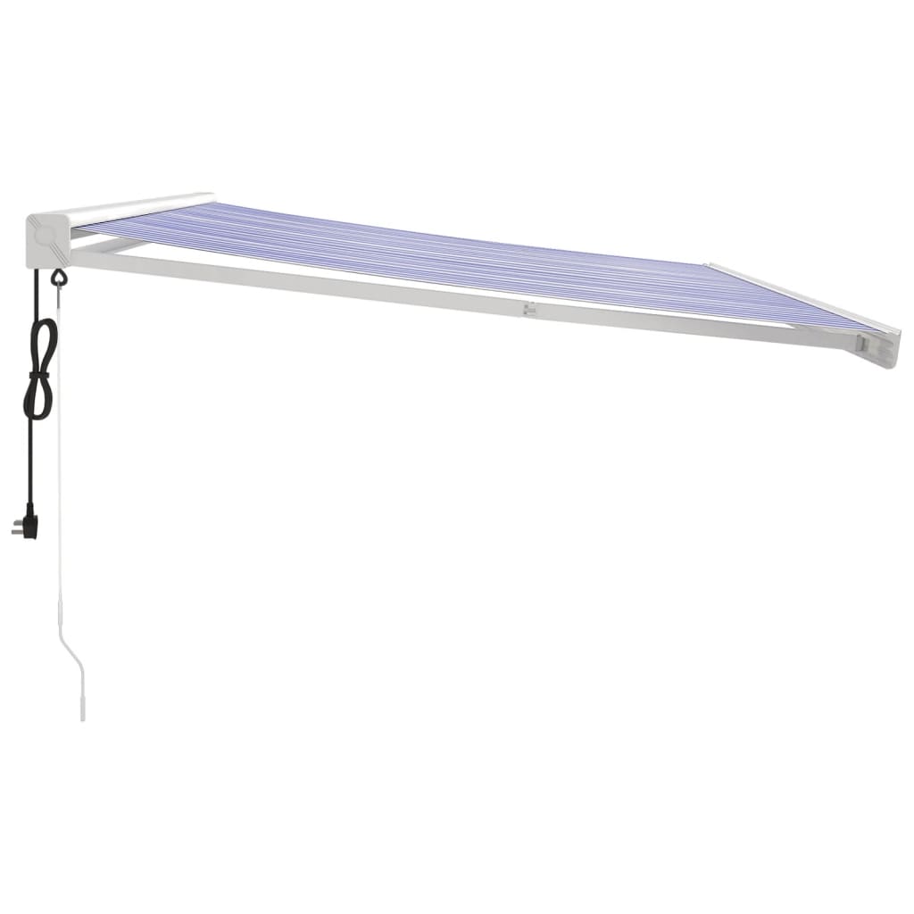 Toldo retrátil 4,5x3 m tecido e alumínio azul e branco - Image 3