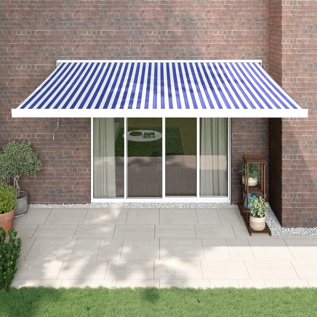Toldo retrátil 4,5x3 m tecido e alumínio azul e branco
