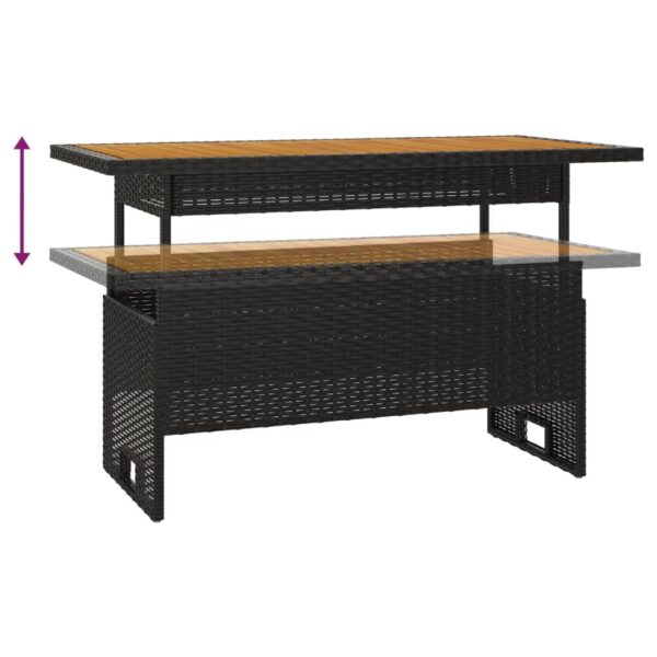 Mesa de jardim 100x50x43/63 cm acácia maciça/vime PE preto - Image 4