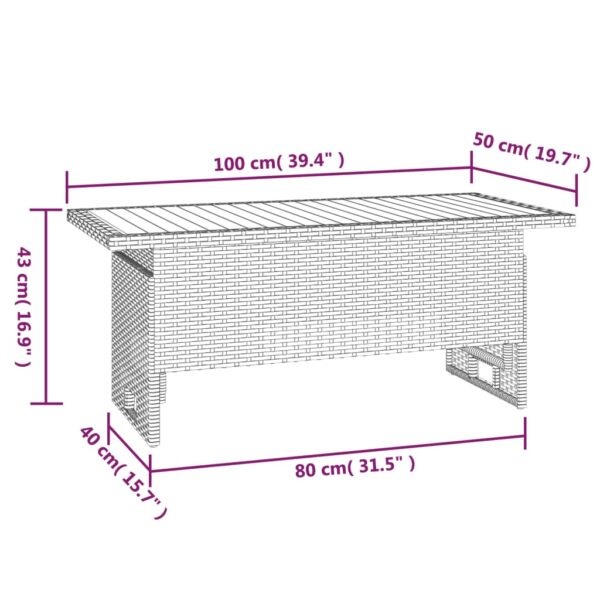 Mesa de jardim 100x50x43/63 cm acácia maciça/vime PE preto - Image 6