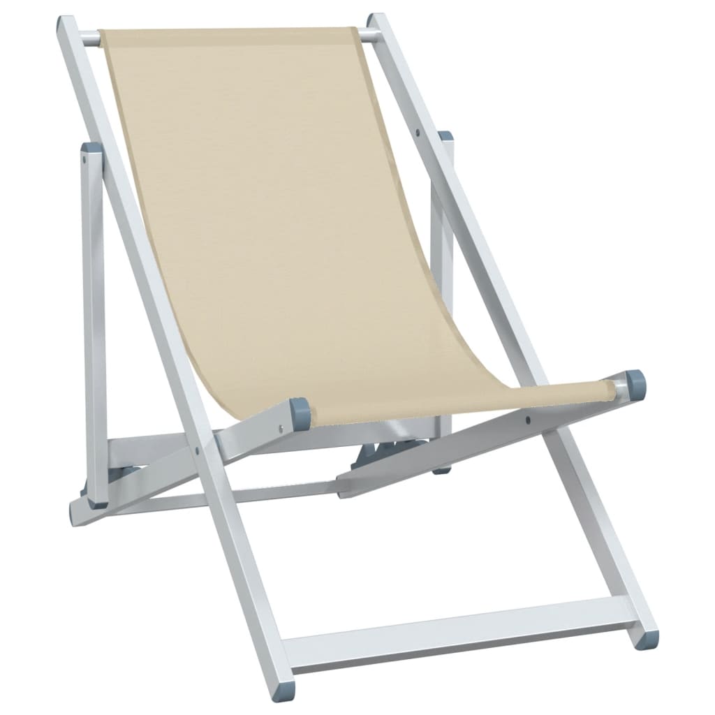 Cadeiras de praia dobráveis 2 pcs alumínio e textilene creme - Image 2