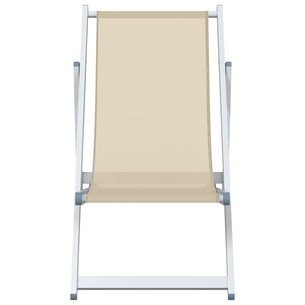 Cadeiras de praia dobráveis 2 pcs alumínio e textilene creme - Image 3