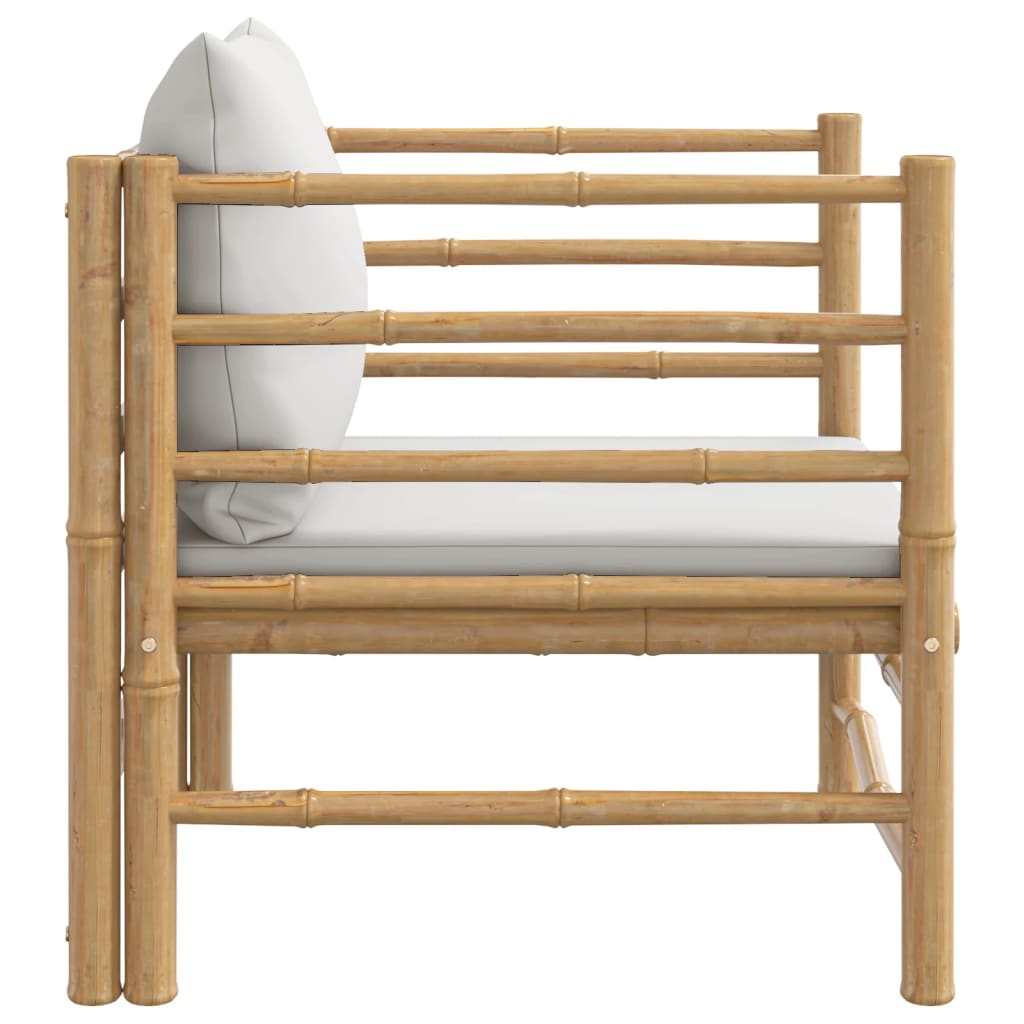 Sofá de jardim bambu com almofadões cinzento-claro - Image 3