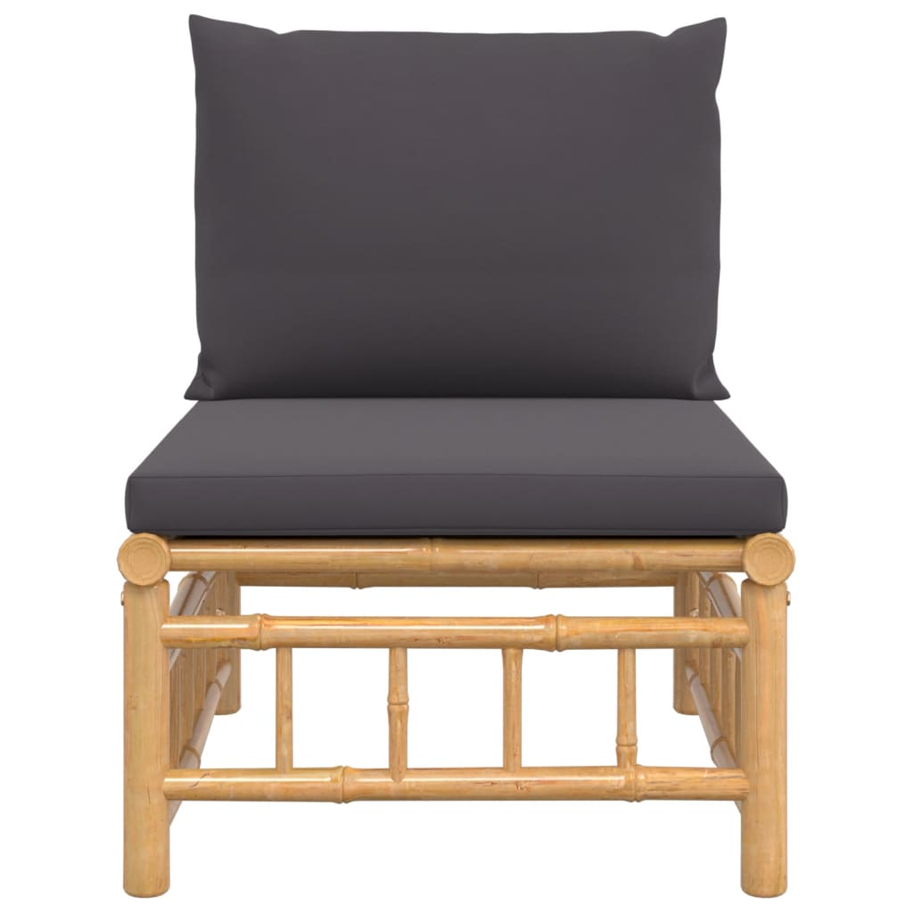 Sofá de centro de jardim bambu com almofadões cinzento-escuro - Image 2