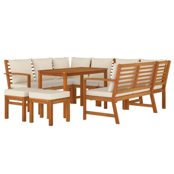 9 pcs conjunto de jantar p/ jardim c/ almofadões acácia maciça - Image 2