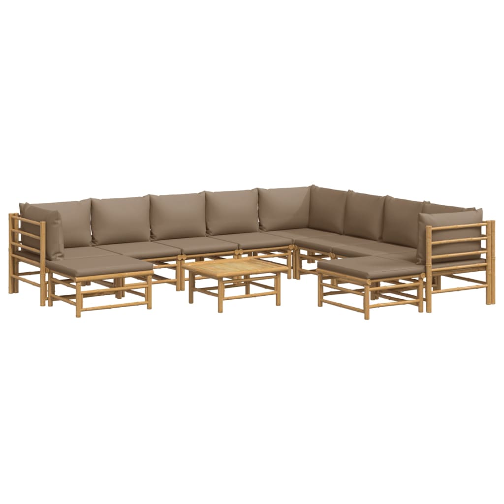 11pcs conj. lounge jardim bambu almofadões cinzento-acastanhado - Image 2