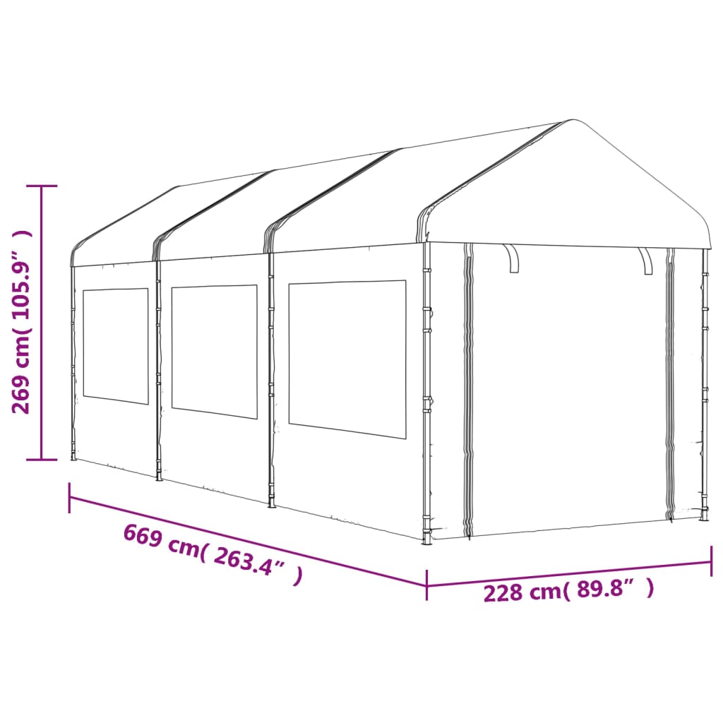 Gazebo com telhado 6,69x2,28x2,69 m polietileno branco - Image 7
