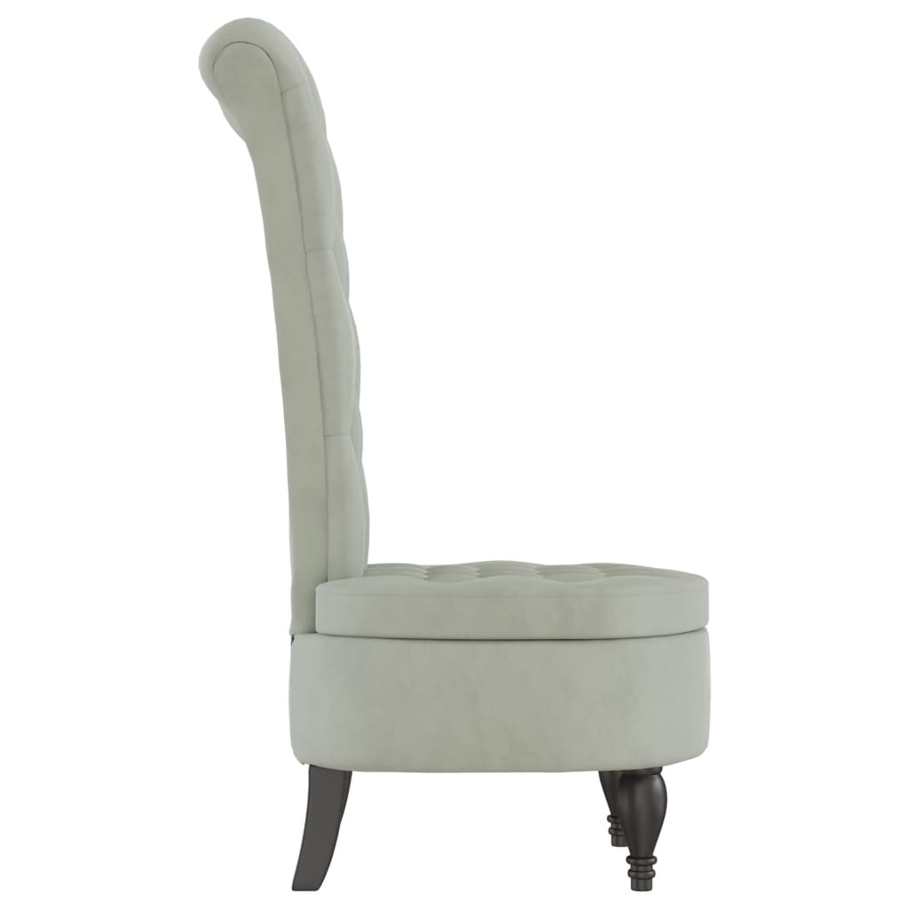 Cadeirão c/ encosto alto veludo cinzento-claro design de botões - Image 3