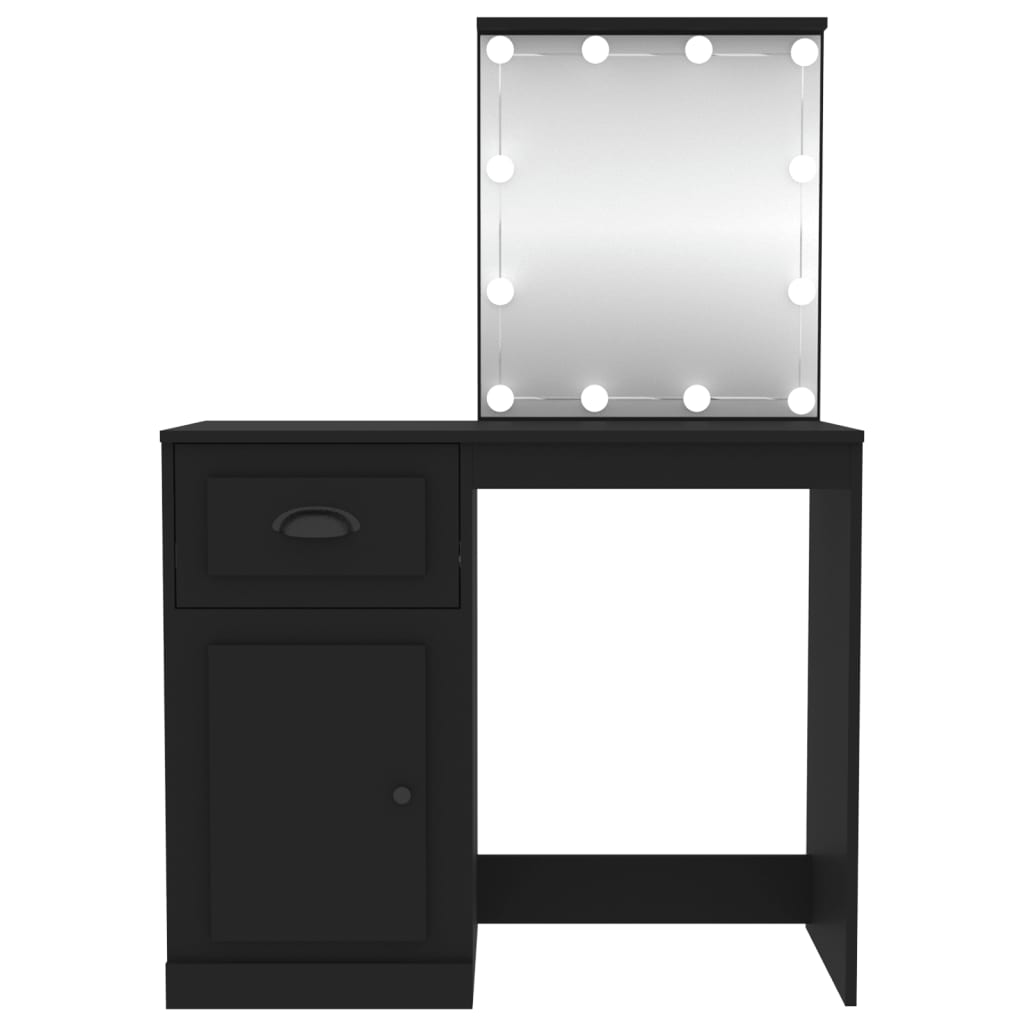 Toucador com luz LED 90x50x132,5 cm derivados de madeira preto - Image 5