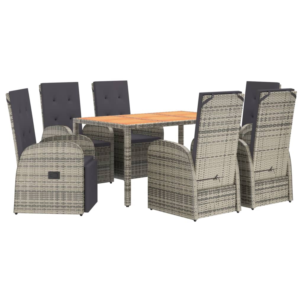 7 pcs conjunto de jantar p/ jardim c/ almofadões vime PE cinza - Image 2