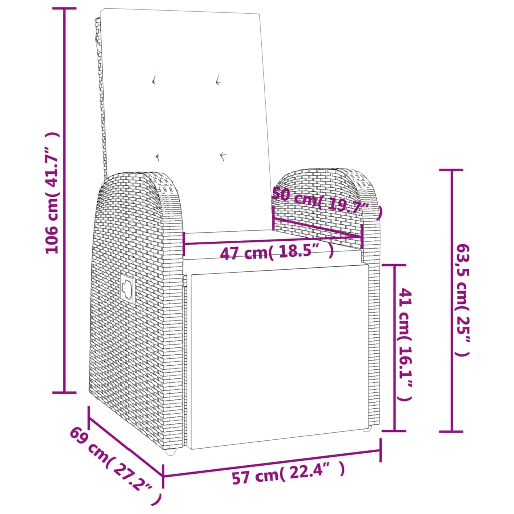 7 pcs conjunto de jantar p/ jardim c/ almofadões vime PE cinza - Image 11