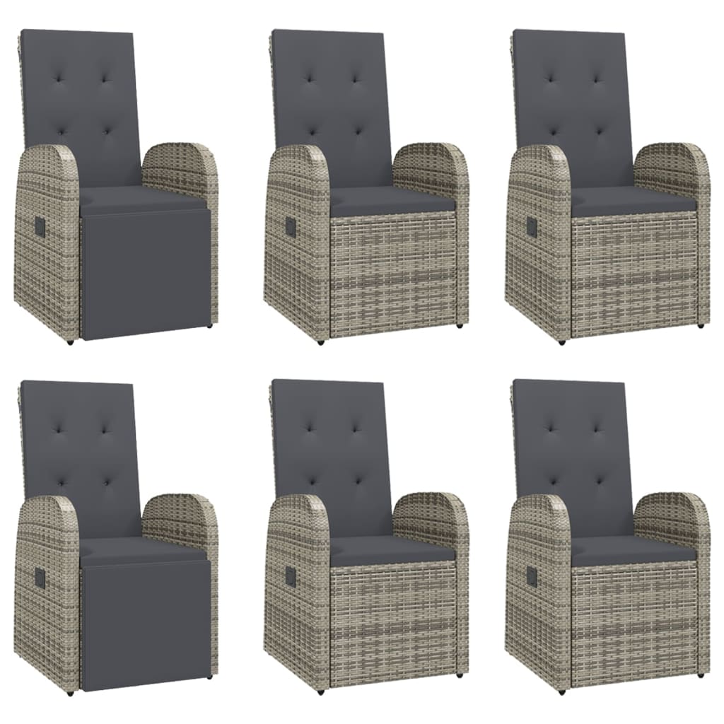 7 pcs conjunto de jantar p/ jardim c/ almofadões vime PE cinza - Image 3
