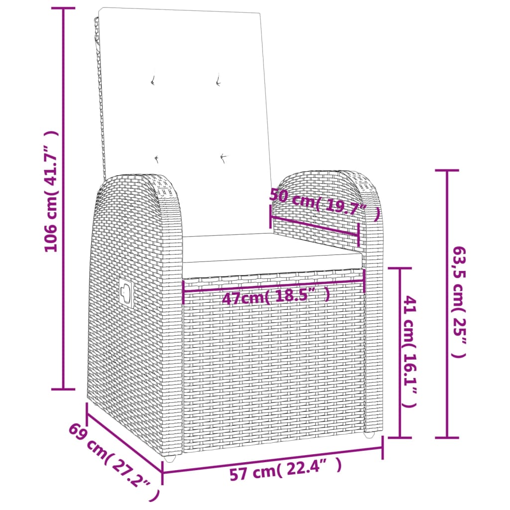 7 pcs conjunto de jantar p/ jardim c/ almofadões vime PE cinza - Image 10
