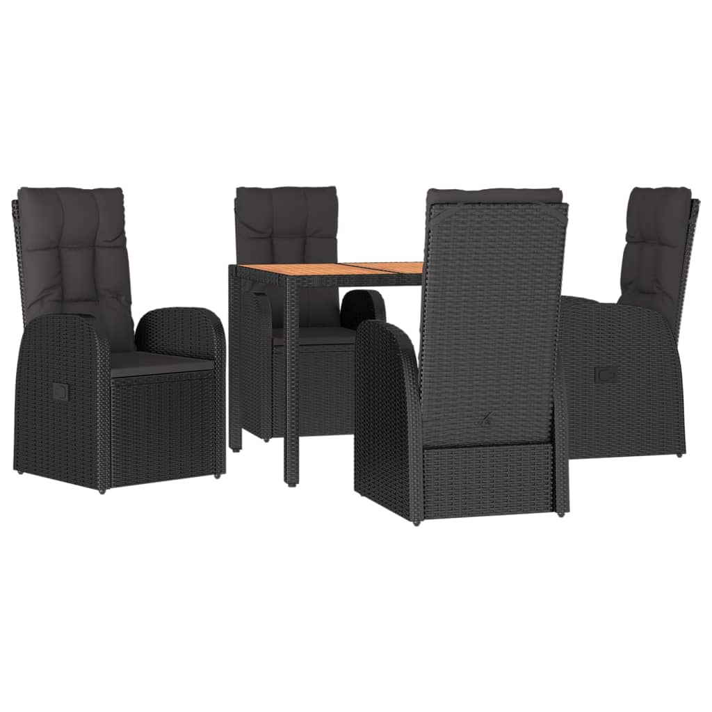 5 pcs conjunto de jantar p/ jardim c/ almofadões vime PE preto - Image 2
