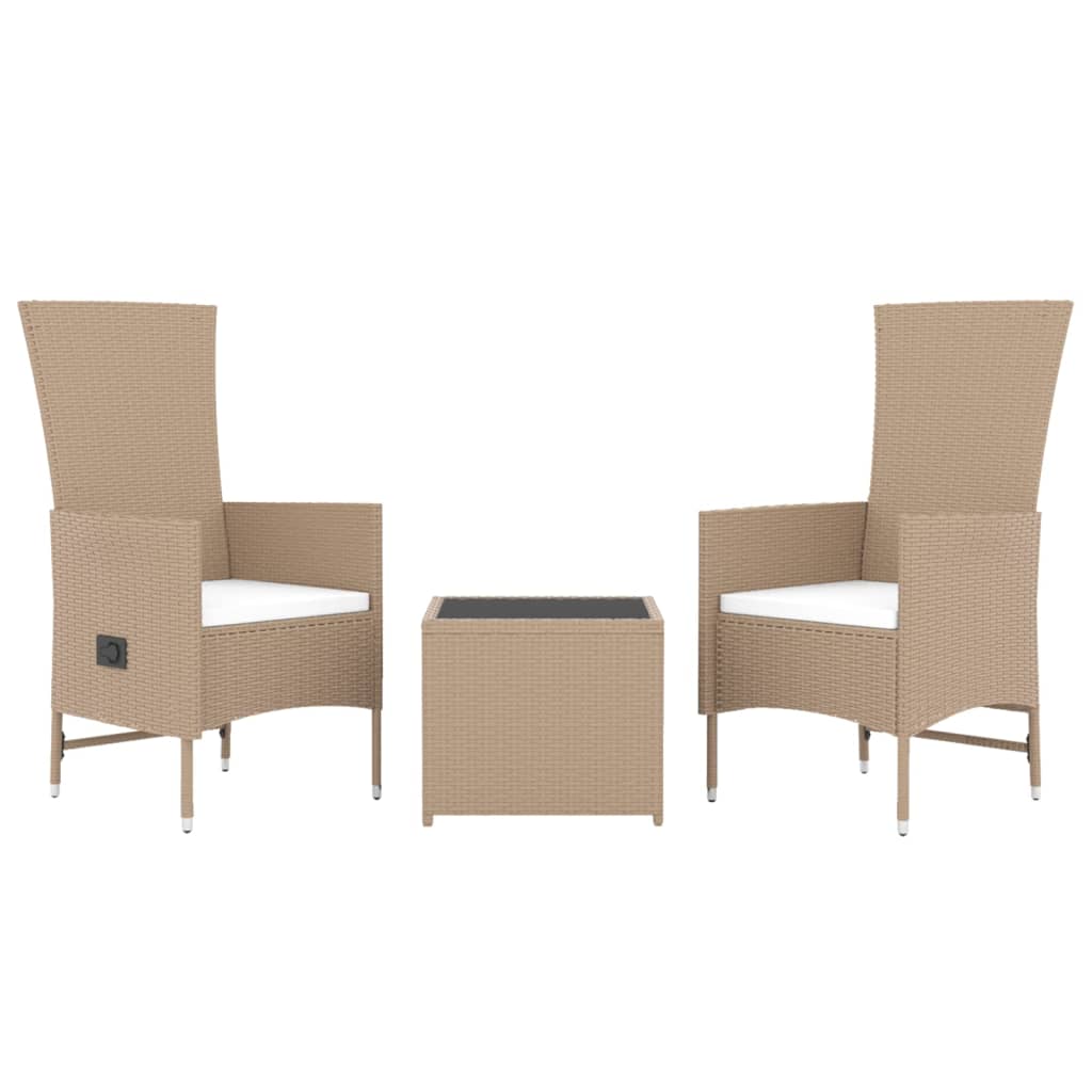 3 pcs conjunto lounge para jardim vime PE e aço bege - Image 2