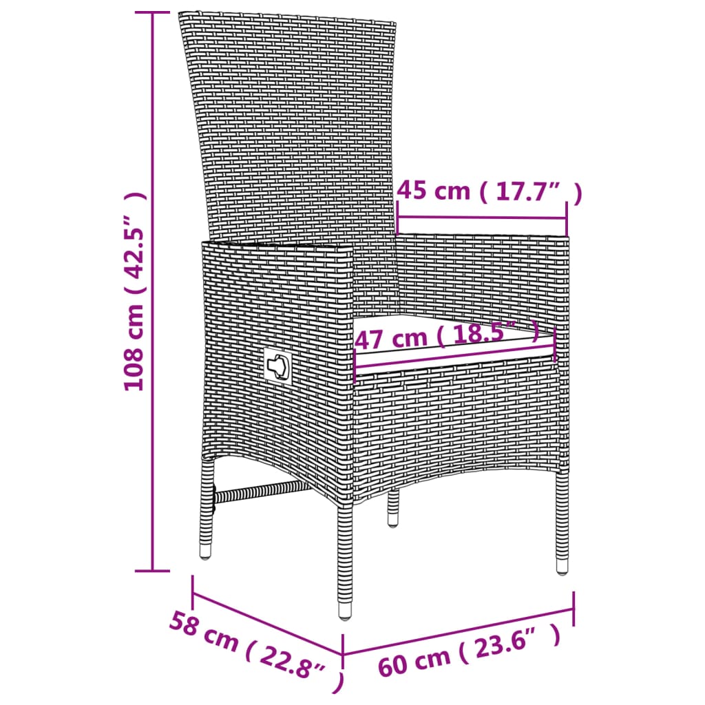 3 pcs conjunto lounge para jardim vime PE e aço bege - Image 5