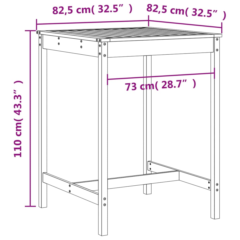3 pcs conjunto de bar para jardim pinho maciço cinzento - Image 8