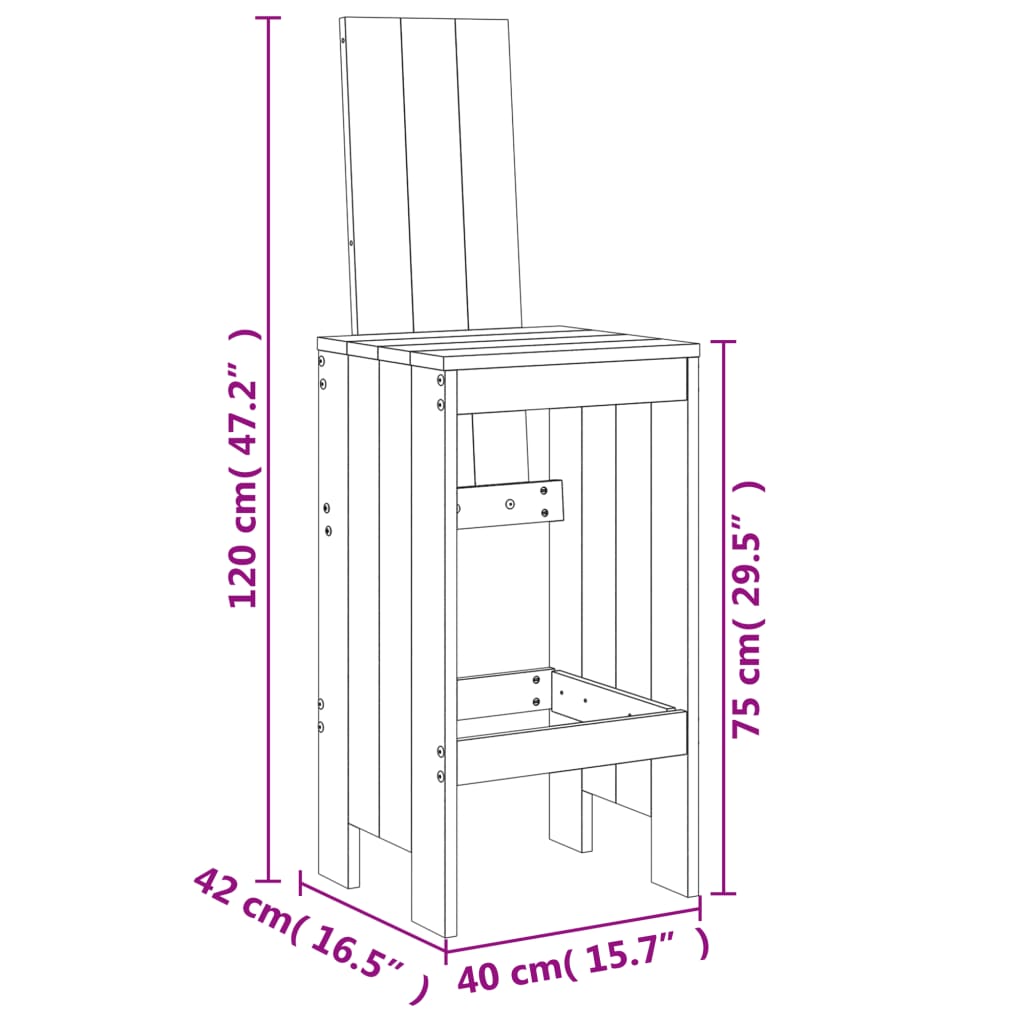 3 pcs conjunto de bar para jardim pinho maciço cinzento - Image 9