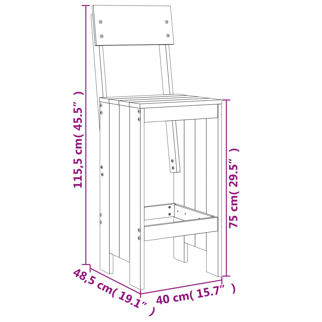 Cadeiras de bar 2 pcs 40x48,5x115,5cm madeira de douglas maciça - Image 8